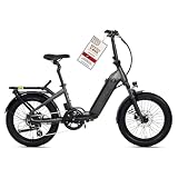 DERUIZ Peridot E-Bike-20 Zoll klapprad Elektrofahrrad, 250W 55N.m Hinterradmotor, 3' Fette Reifen,48V/500Wh Akku,11-32T, 8-Gang,Hydraulische Bremsen,Faltbares Pedelec-143 KM (Schwarz)