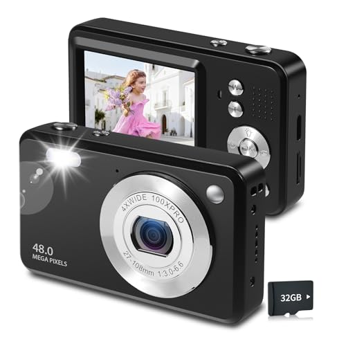 Digitalkamera 48MP 1080P FHD Kinderkamera mit 8X Digitalzoom Fotoapparat Tragbare Kompaktkamera mit 32GB Speicherkarte-Karte für Kinder Teenager Anfänger Geschenk