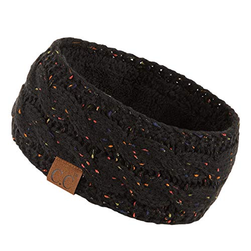 C.C Winter Fuzzy Fleece Lined Thick Knitted Headband Headwrap Earwarmer (HW-33) (Black-Confetti)