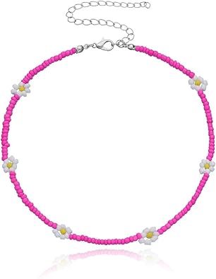 Bohemia Choker Necklace Color Beads Necklace Fashion Flower Necklace Jewelry for Women Pink