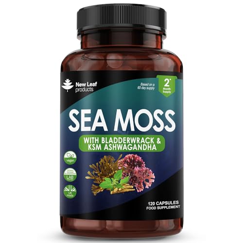 Sea Moss Complex - Pure Irish Sea Moss Capsules with Bladderwrack & KSM Ashwagandha - High Strength Seamoss Capsule - 120 Fill Vegan Irish Seamoss Capsules Made in The UK By New Leaf