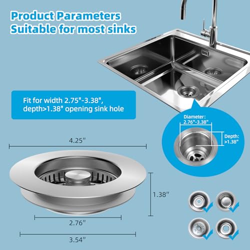 Hibbent All Metal Stainless Steel 3 in 1 Kitchen Sink Drain Strainer, Upgraded Anti-Rust Sink Stop Combo, Anti-Clogging Stainless Steel Basket Strainer with Metal Handle for US Standard 3-1/2" Drain by Hibbent - Image 7