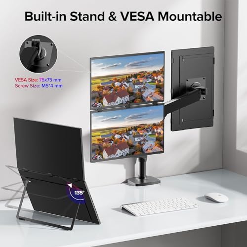 Image of 18.5 inch FHD 1080P Dual Portable Monitor 100% sRGB Laptop Screen Extender, 330 Screen Adjustment & 135 Stand, VESA Mountable, USB-C /HDMI, Travel Monitor for Laptop, Windows