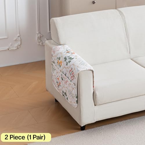 Image of House of Quirk 'Mughal Series' Printed Quilted Sofa Cover for 1 /2 /3 /4 Seater - Anti-Slip, Washable Couch Protector Slipcover (2 pcs Armrest, Baghe Bahar, 80x60 cm)