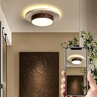 HYKISS Deckenleuchte Im Wabi-Sabi-Stil Aus Naturbelassenem Gelbem Travertin LED Runde Deckenleuchte In Holzoptik 4 Cm Flach Geeignet Für Flure Eingangsbereiche Schlafzimmer Und Durchgänge – Ansicht 5