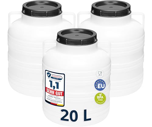Garronda Set 3x 20 Liter Weithalsfass BPA-frei Futtertonne Fass Universalfass Lebensmittel Fass Regenfass für Garten Regentonne mit Deckel Regenwassertonne für Garten Wassertonne GD-0126, Weiß