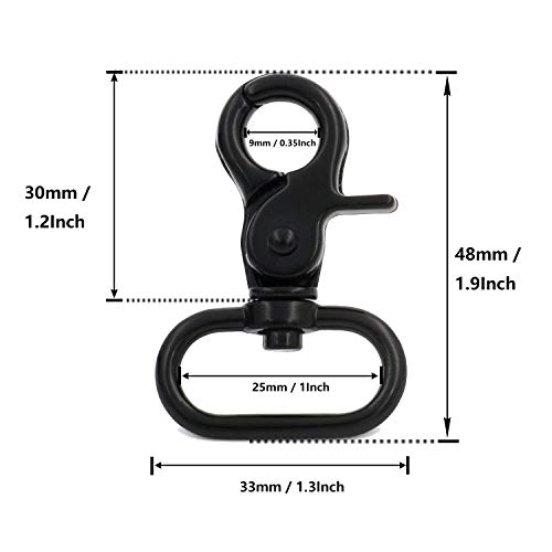Bikicoco 1'' Swivel Trigger Snap Hook Lobster Claw Clasp Spring Loaded Clip, Oval-Ring Ended, Black - Pack Of 10 #TOP1