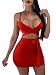 GOBLES Women's Sexy Bodycon Spaghetti Strap Ruched Lace up Mini Club Dress Red