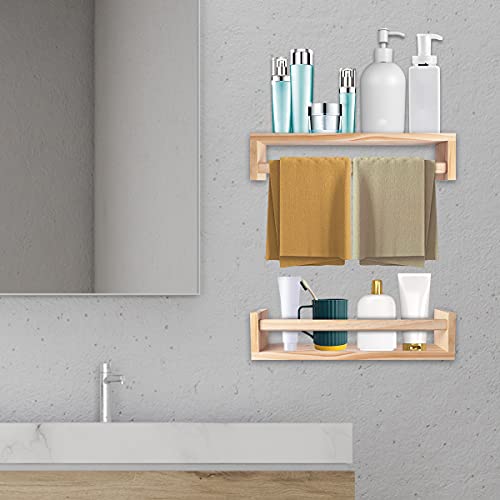 Birola Nursery Shelves,Set Of 2 Naturel Wood Floating Wall Bookshelf For Kids,Nursery Shelves For Wall,Bathroom Decor, Kitchen Spice Rack (Burlywood) #TOP4