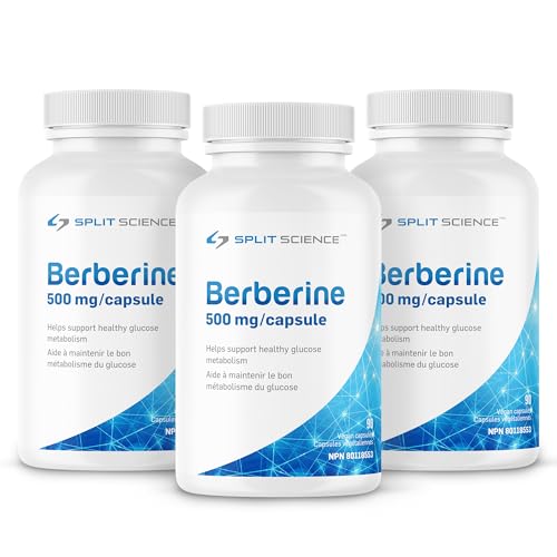 Split Science Berberine 1000 mg per serving | Pack of 3, 270 Easy to Swallow Capsules | Non-GMO, Gluten-Free, Vegan | Suppports Cardiovascular Health & Glucose Metabolism