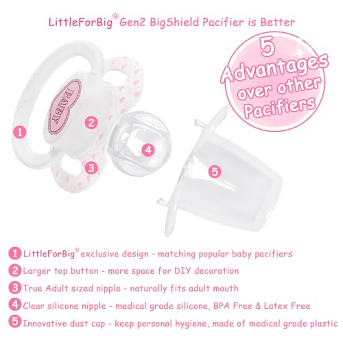 LittleForBig BIGSHIELD Gen-II – Set Ciuccio Per Adulti Con Stampa Cuccioli E Gattini (Rosa E Blu)