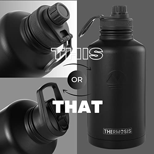 Thermosis 64 Oz Water Bottle With Straw, Half Gallon Water Bottle Thermos With Wide Mouth Opening And 2 Lids. Includes Sports Water Bottle Holder With Strap (Holds 1/2 Gallon Water Jug) - Black #TOP2
