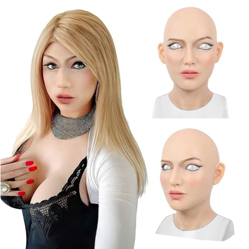 Realistische Silikon-Frauenkopfmaske, volle Frauen-Gesichtsmaske, Verkleidung, Crossdresser für Cosplay (05, one size)