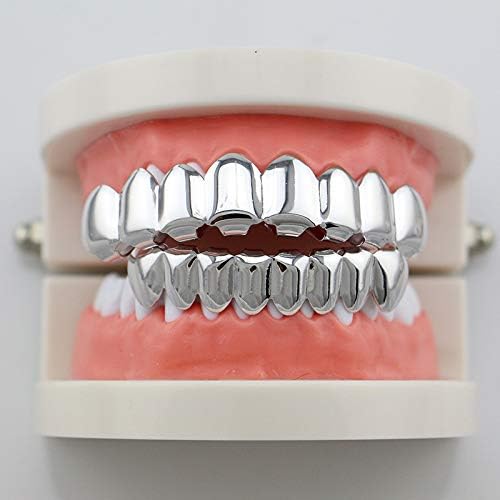 18K Gold Plated Hip Hop Teeth Grillz Punk Custom Fit Teeth Grillz Caps Top & Bottom Grill Set Halloween Party Photo Fancy Dress Accessories