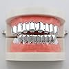 18K Gold Plated Hip Hop Teeth Grillz Punk Custom Fit Teeth Grillz Caps Top & Bottom Grill Set Halloween Party Photo Fancy Dress Accessories, metal #3