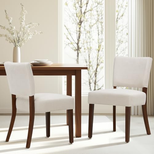 Image of COLAMY Mid Century Modern Dining Chairs Set of 2, Upholstered Kitchen Chairs with Open Back, Farmhouse Fabric Side Dining Room Chairs with Wood Legs for Dining Room Kitchen Restaurant, Beige