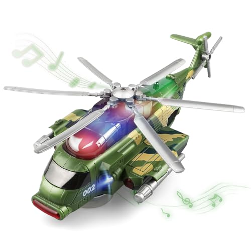 victob Helicopter Military Toy - Airplane with Lights and Music, Bump and Go Airplane Toys for Toddlers Boys Girls 3 4 5 6 7 8 Years Old, Easter Birthday Gift Toy for Kids