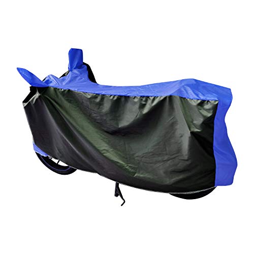 Image of Auto Hub Bike Cover Compatible with Hero Hf Deluxe with Mirror Pocket, Dustproof, Heat Resistant, Triple Stitched, Hf Deluxe Bike Cover- Black, Blue