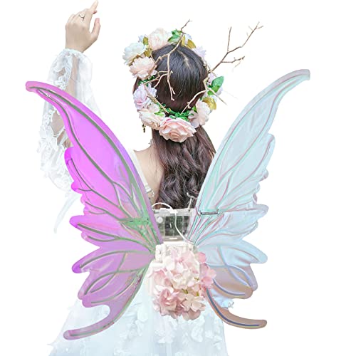 Heyseri Iridescent Wings Dress Up Glitter Wings Fairy Led Flapping Costume Angel Wings For Kids Girls Women Halloween Cosplay Birthday Multicolored #TOP1