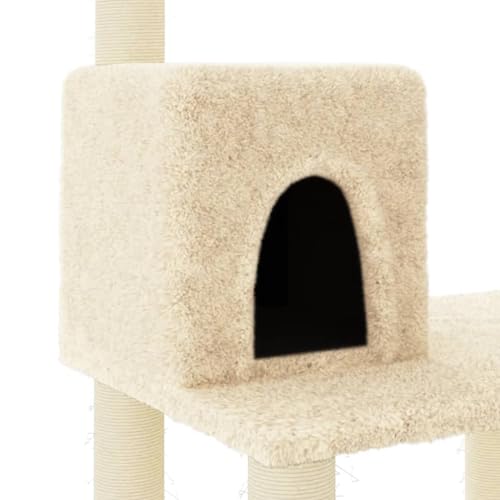 Árbol rascador para gatos Mangloder de 118,5 cm con postes de sisal y casa de madera 6