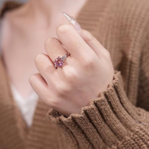 1-3 carat moissanite engagement ring for women, D color VVS1 clarity pink round moissanite, halo is silver and rose gold combination4