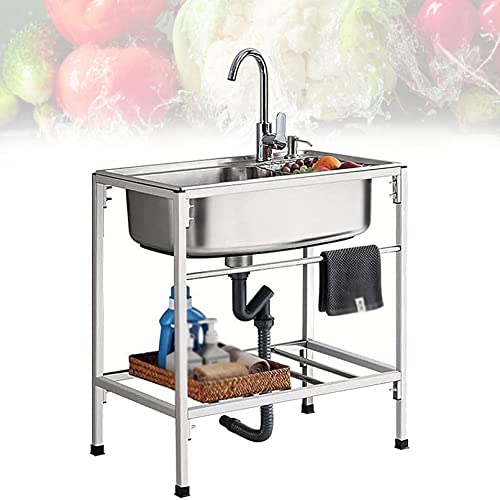 Lavello per ristorante commerciale, indipendente, in acciaio inox, per cucina, con vasca singola, per montaggio a pavimento, per garage, lavanderia, interni ed esterni