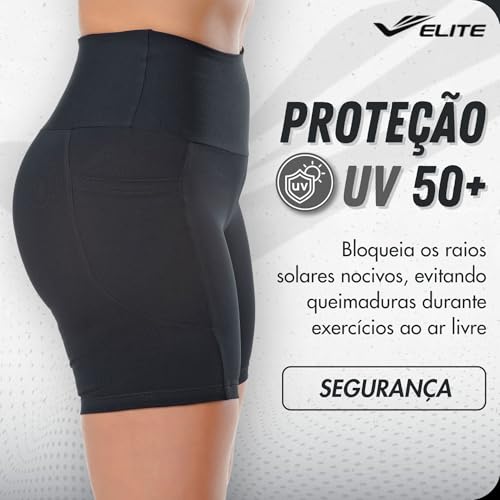 ELITE Short Feminino Academia com Bolsos Laterais Cintura Alta Bermuda Legging Fitness Microfibra de