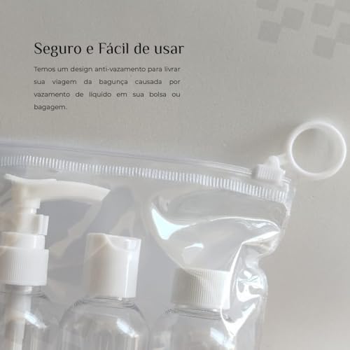 Kit Viagem 8 Peças com Necessaire, Conjunto de Frascos de Viagem para Higiêne Pessoal Ideal para Mal