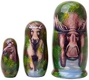 Made in Russia Moose Matryoshka Nesting Doll 3pc./4” aka Bullwinkle Collectible Babushka Matreshka Authentic Russian Doll 100% Guaranteed!