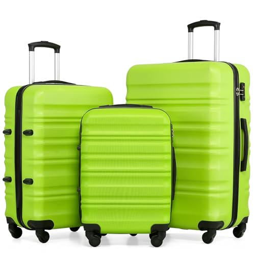 COOLIFE Hartschalen-Koffer Trolley Rollkoffer Reisekoffer mit TSA-Schloss und 4 Rollen (Grün,...