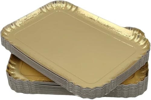 La Cartonnerie : Lot de 25 Plateaux Traiteur Or 19x28cm, Réutilisables.