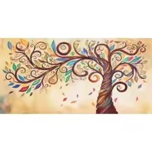 Peinture Arbre de la Vie pour salon moderne, grand art mural coloré 80x160cm