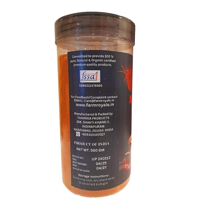 Farm Royale Kashmiri (Tomato) Red Chilli(Lal Mirch) Powder-5KG ||100% Pure and Natural||Handpicked Material||Export quality