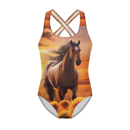 Image of WELLFLYHOM Girls' One Piece Swimsuit for Age 5-14 Cross Back Full Coverage Swimwear Sleeveless Bathing Suits