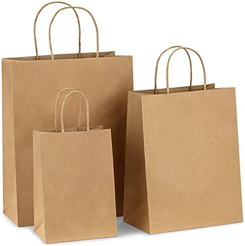 HOUSAI:Brown Kraft Paper Bags with Twisted Handles Suits In Gifting, Shopping & Food Packing, W/G/H = 8.5"X5"X11.5" inch Pack of 25 (BROWN, SMALL)