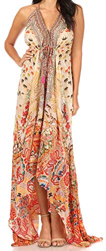 Image of Sakkas Lizi Womens Maxi High-Low Halter Handkerchief Long Dress Beach Party