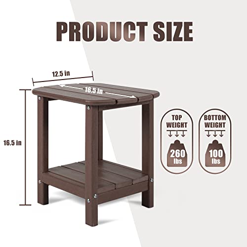 Nalone Adirondack Side Table 16.5" Outdoor Side Table Hdpe Plastic Double Adirondack End Table Small Table For Patio(Wood) #TOP1