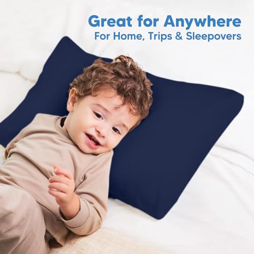Image of Comfort Beddings Pack of 2 Toddler Pillowcases 13x18 Premium 100% Cotton Blend Navy Blue Toddler Pillow Case Zipper Closure, Super Soft Nursery Pillow Covers - Perfect for Kids (Size-13x18, Navy Blue)