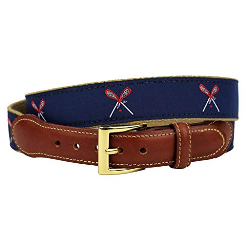 COUNTRY CLUB PREP Lacrosse Leather Tab Belt in Navy on Khaki Canvas