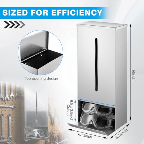 Image of 2 Pcs Stainless Steel Safety Glasses Dispenser with Lid, Wall Mount, Countertop, 16 x 6.75 x 5.75 Dustproof Safety Glasses Holder Case for Lab Industrial Factory Protective Eyewear Goggles