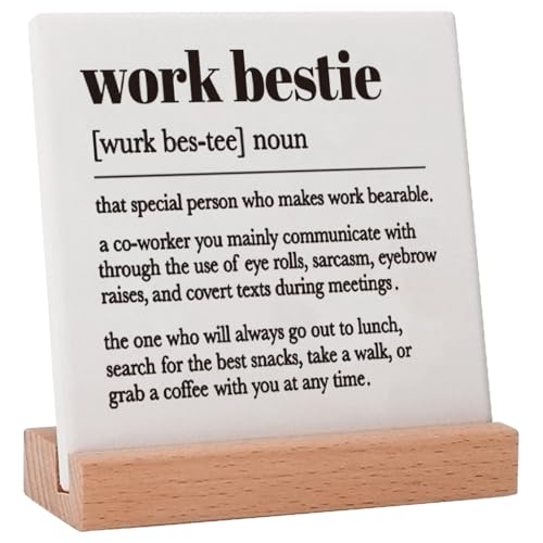 Lodeskee Work Bestie Gifts for Women Coworker Work Partner, Work Bestie Definition Gifts/Work Bestie Birthday Gifts/Friend Gifts for Work Bestie Decorative Ceramic Signs, Black