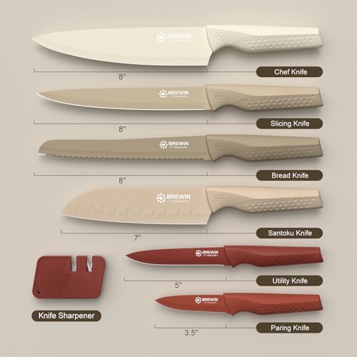 Brewin Knife set, 13 Pieces Kitchen Knives Set with Sharpener, Anti-Rust Coating and Blade Guard, Home Essentials, Camping Essentials - Muliticolor - Image 5