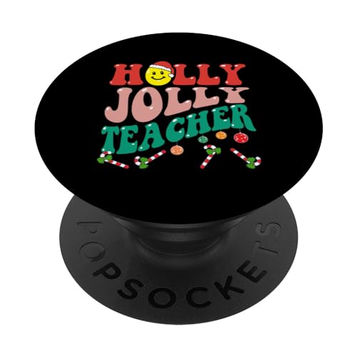 Groovy Holly Xmas Jolly Teacher Christmas Vibes Hippie Retro PopSockets PopGrip Intercambiable