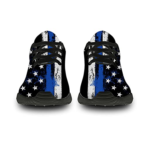 Womens Mens Thin Blue Line Shoes Running Shoes Walking Tennis Sneakers Honor Duty Courage American Flag Shoes Gifts for Boy Girl,Size 10.5 Men/12 Women Black3