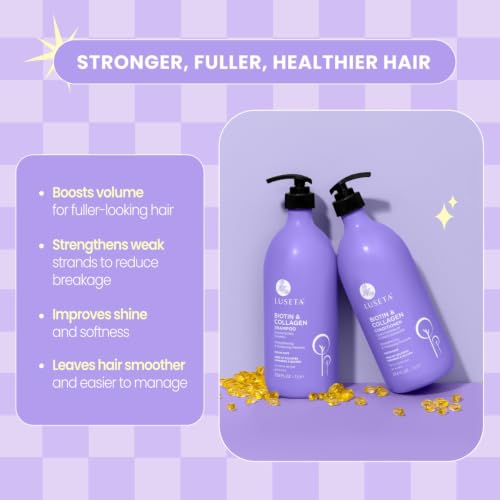 Image of L LUSETA Biotin & Collagen Shampoo & Conditioner Set (2 x 33.8oz) - Thickening for Hair Growth, Infused with Argan Oil to Repair Dry, Damaged Hair