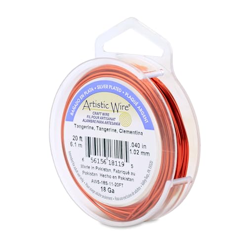 Image of Artistic Wire, 18 Gauge Silver Plated Tarnish Resistant Colored Copper Craft Wire, Tangerine, 20 ft