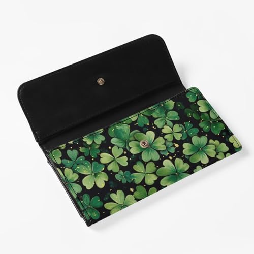 Image of AFPANQZ Women's Leather Wallet Women Wallets, Four Leaf Print Soft Leather Trifold Large Capacity Ladies Travel Purse Dust Resistnt Wallet