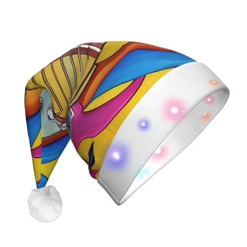 XVBCDFG Art Guitar Pattern Print Santa Hat Led Light Up Christmas Hat Funny Plush Xmas Hat for Unisex Winter Snow Christma