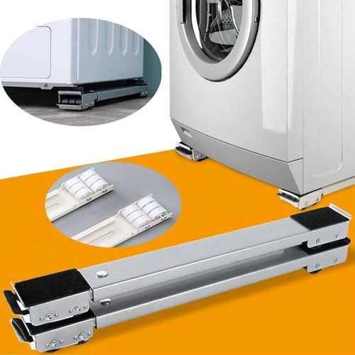 Image of Adjustable Washing Machine Stand with Wheels for Front & Top Load Machines - Heavy Duty Refrigerator Trolley Base with Lockable Rollers, Anti-Slip Pads & Anti-Vibration Support