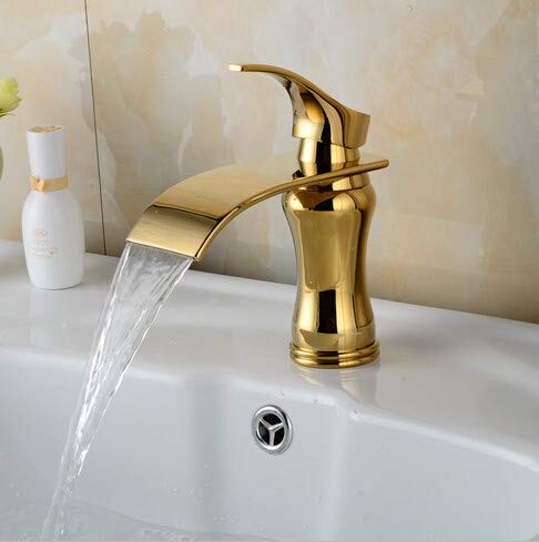 Mitigeur de lavabo cascade dorée pour rénovation de salle de bain